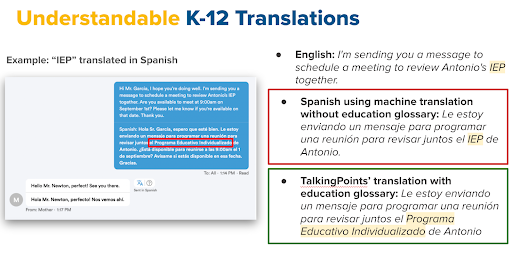 Understandable k-12 translations in talkingpoints