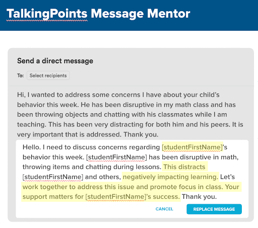 message mentor feature in talkingpoints